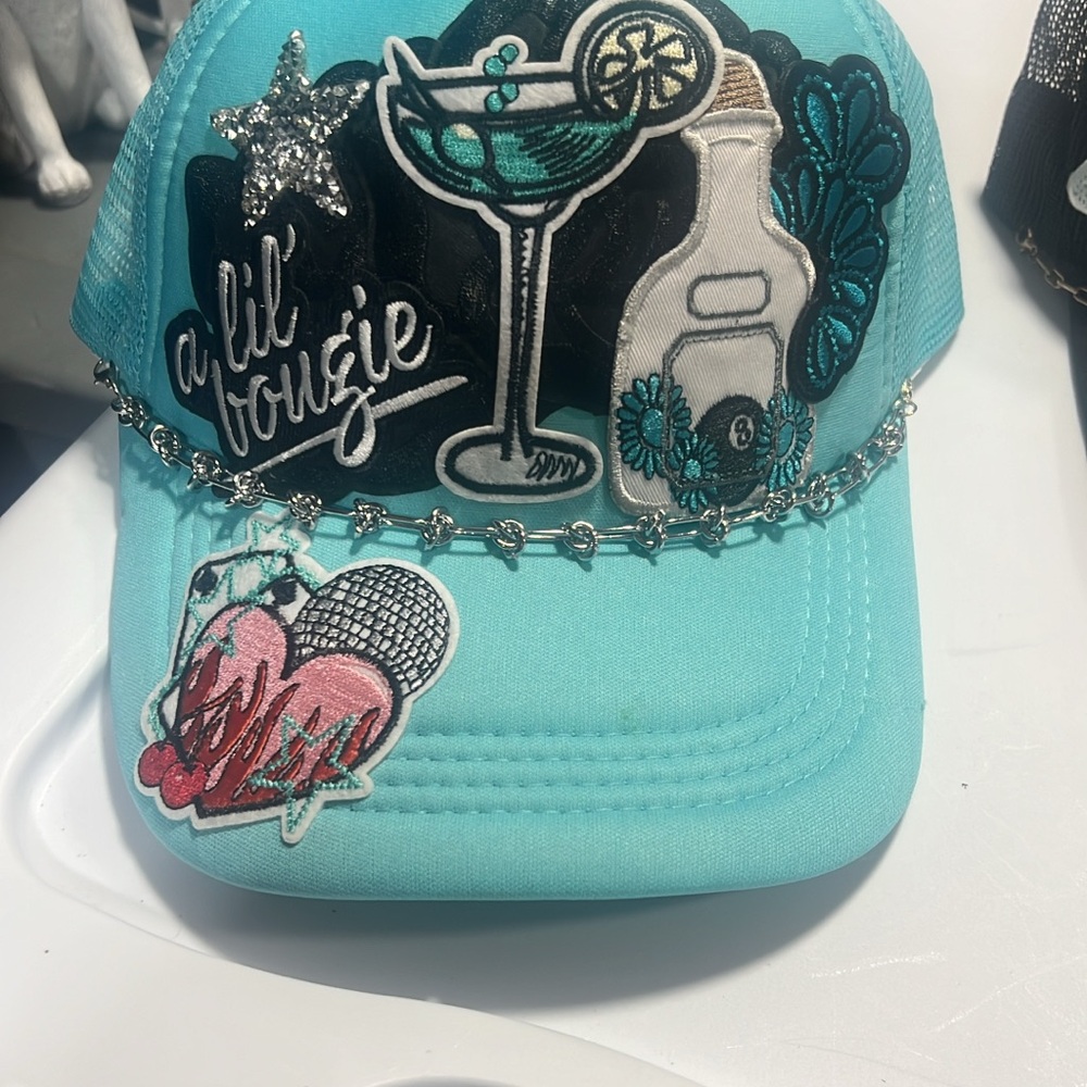 Teal Embroidered Cap with Fun Patches